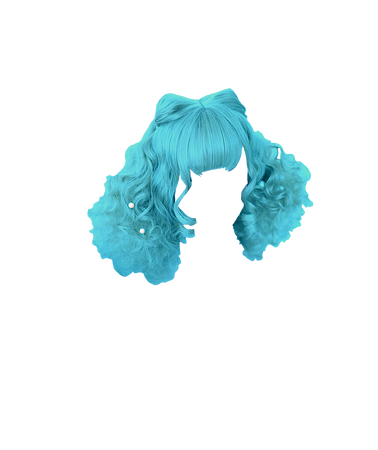 Cyan Neon Blue Curly Wig Bangs Bow Hair 1 (Dei5 edit)