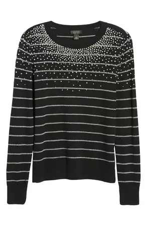 Halogen® x Atlantic-Pacific Pearl Metallic Stripe Sweater | Nordstrom