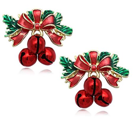 cocojewelry Christmas Red Bow Jingle Bell Post Stud Earrings Jewelry (Red Bell): Jewelry