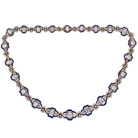 Regency Diamond Blue Enamel Cluster Necklace For Sale at 1stdibs