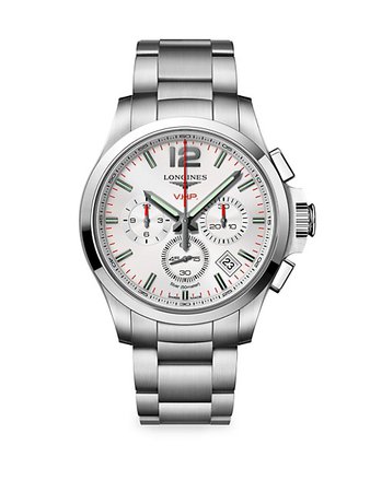 Shop Longines Conquest 42MM Stainless Steel White Chronograph Watch | Saks Fifth Avenue