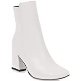 Amazon.com | Caradise Womens High Chunky Heeled Boots Zip Up Square Toe Ankle Booties Size 7 B(M) US,White | Ankle & Bootie