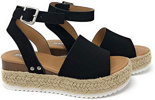 AmazonSmile | SODA Clip Womens Casual Espadrilles Trim Flatform Studded Wedge | Sandals