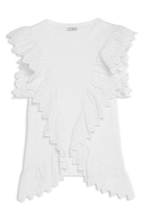 Topshop Broderie Front Ruffle Tank Top white