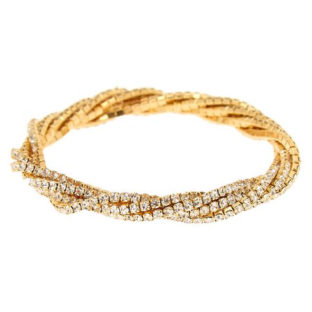 Gold Twisted Rhinestone Stretch Bracelet | Claire's US