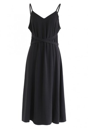 Split Shift Adjustable Cami Dress in Black - NEW ARRIVALS - Retro, Indie and Unique Fashion