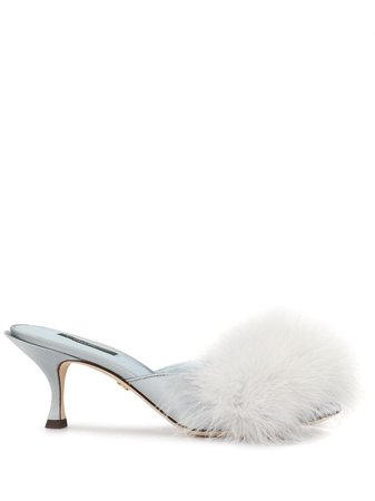 Blue Dolce & Gabbana Feather Detail Mules | Farfetch.com