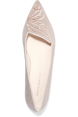 SOPHIA WEBSTER Bibi Butterfly embroidered glittered leather point-toe flats
