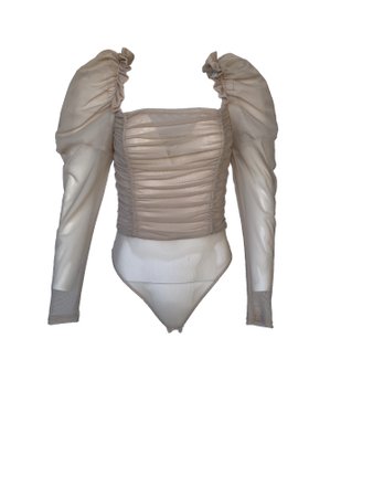 nude mesh puff Sleeve bodysuit