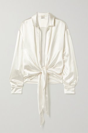 Ivory Tie-front silk-satin blouse | SAINT LAURENT | NET-A-PORTER