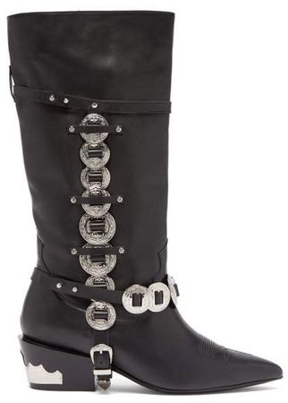 Western Embellished Leather Boots - Womens - Black