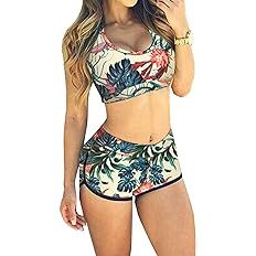 Amazon.com: TOP HERE Women's Bandage Sporty Bathing Suit Boyleg Short Bikini Swimsuit(Green,L) : Clothing, Shoes & Jewelry