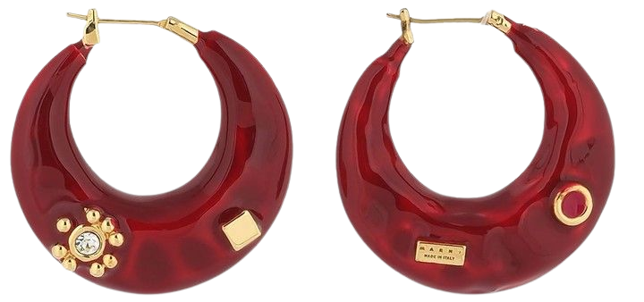 Marni Bold Resin Hoop Earrings W/ Crystals Gold colored brass