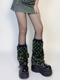 shein green and black checkered leg warmers - Google Search