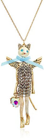 Betsey Johnson Angel Cat Long Pendant Necklace: Jewelry