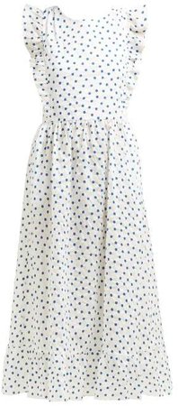 Polka Dot Cotton Voile Midi Dress - Womens - White Multi
