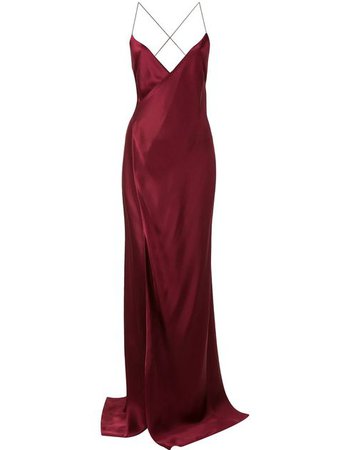Dark Red Silk Slip Evening Gown
