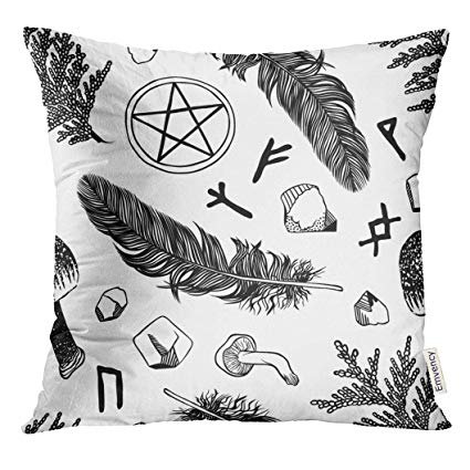 Golee Throw Pillow Cover Black Boho Witchcraft Pattern with Ritual Things Wicca Attributes for for Young Witch Goth Abstract Decorative Pillow Case Home Decor Square 18x18 Inches Pillowcase: Gateway