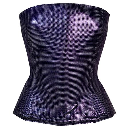 S/S 1996 Atelier Versace by Gianni Purple Chainmail Strapless Bustier Top For Sale at 1stDibs