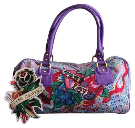 *clipped by @luci-her* Ed Hardy Claudia Purple Canvas Satchel - Tradesy