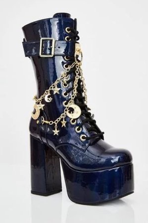 Dark metallic star and moon chain boots