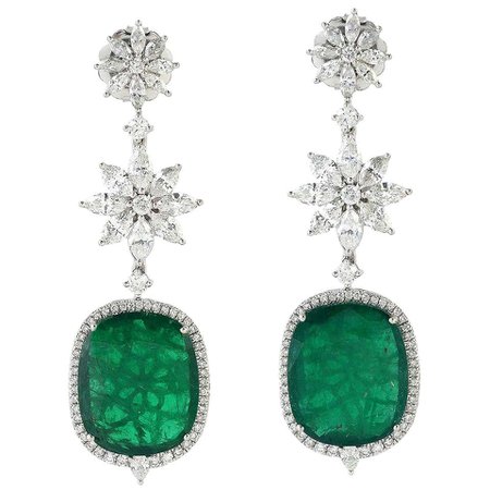 Emerald Diamond 18 Karat Gold Earrings
