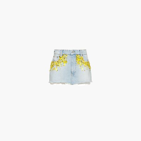 Denim miniskirt Light blue/yellow | Miu Miu