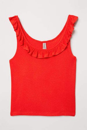 Tank Top with Flounce - Red