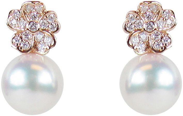 Akoya Cultured Pearl & Diamond Flower Earrings
