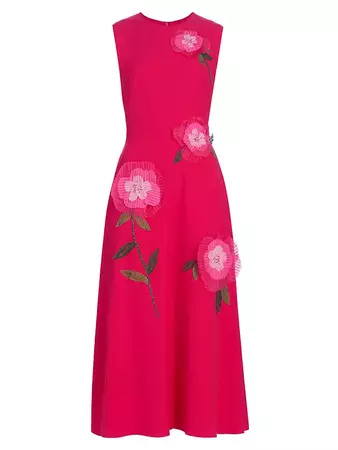 Shop Lela Rose Beaded-Appliqué Midi-Dress | Saks Fifth Avenue