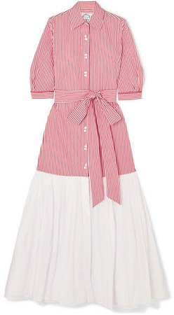 Evi Grintela - Carmen Paneled Striped Cotton-poplin Dress - Red