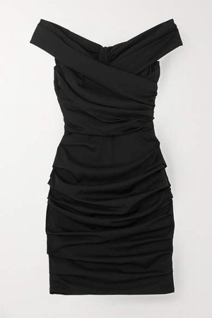 Gathered Silk-blend Dress - Black