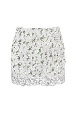 Clothing : Skirts : 'Noemie' Garden Print Lace Trim Mini Skirt