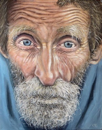 Old man staring at you acrylic painting