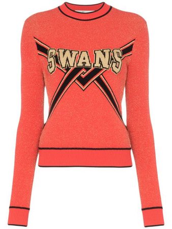 Red Off-White Swans Intarsia Lurex Sweater | Farfetch.com