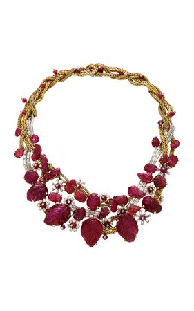Ruby And Diamond Bib Necklace by Vintage Marchak | Moda Operandi