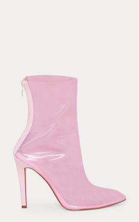 PINK VINYL POINTED ZIP BACK ANKLE BOOT