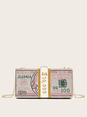 Rhinestone Money Design Clutch Bag | ROMWE USA