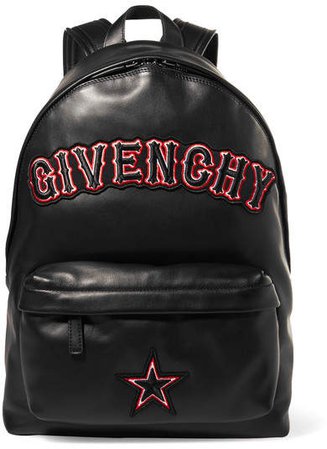 Appliquéd Leather Backpack - Black