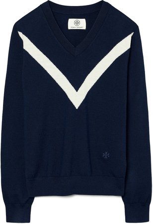 Chevron Stripe Merino Wool V-Neck Sweater