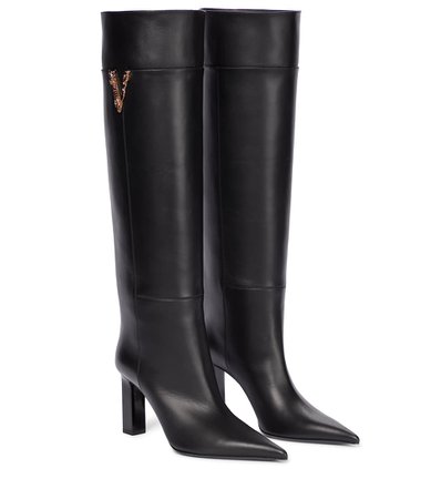 Versace - Virtus knee-high leather boots | Mytheresa
