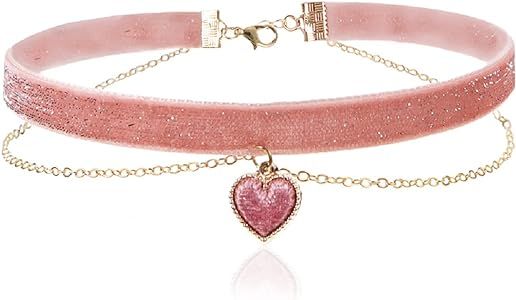 Amazon.com: iuviwey Bling Pink Heart Choker Necklaces For Women Girls 2Pcs Collar Set: Clothing, Shoes & Jewelry
