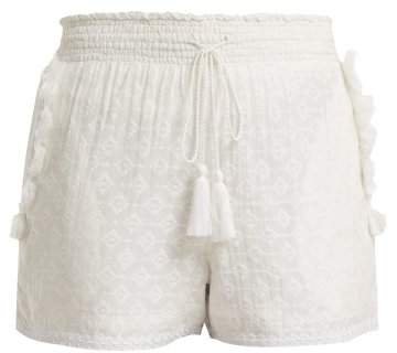 Talitha - Tassel Trimmed Cotton And Silk Blend Shorts - Womens - White
