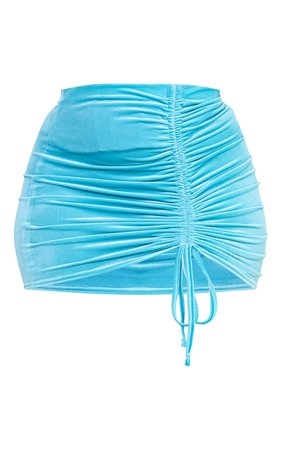 Plus Blue Velvet Ruched Bodycon Skirt | PrettyLittleThing USA