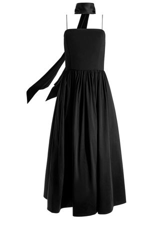 Glynis Spaghetti Strap Scarf Midi Dress In Black | Alice And Olivia
