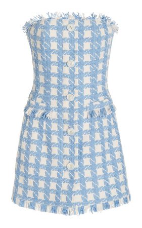 Gingham Tweed Button Front Strapless Dress By Oscar De La Renta | Moda Operandi