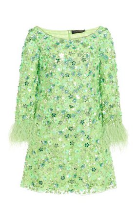 Naomi Feather-Trimmed Paillette-Embellished Chiffon Mini Dress By Jenny Packham | Moda Operandi