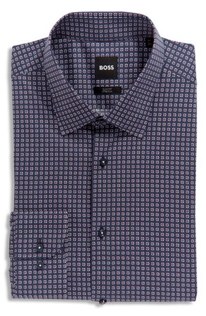 BOSS Men's Hank Slim Fit Geo Print Stretch Cotton Dress Shirt | Nordstrom
