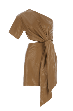 One Shoulder Mini Leather Dress Tütün | Zeynep Arçay