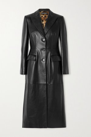 Black Topstitched leather coat | Dolce & Gabbana | NET-A-PORTER